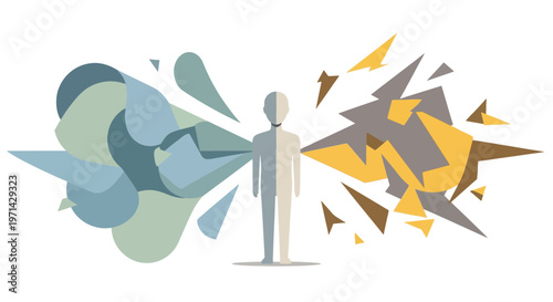 Conceptual Illustration of Inner Peace vs Mental Chaos, Psychology Balance and Emotional Dualism with Abstract Geometric Shapes