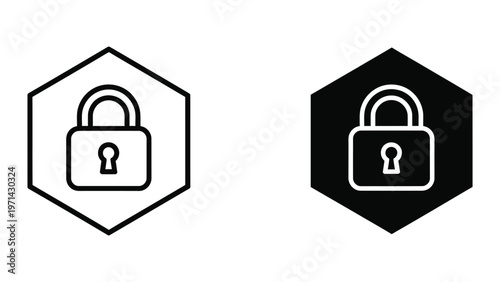 Contrasting lock icons within hexagonal borders showcasing different color schemes
