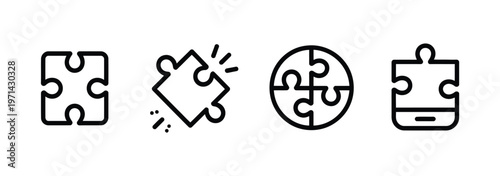 Puzzle pieces icon vector outline jigsaw symbols for connection teamwork problem solving isolated minimal design