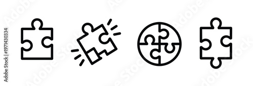 Puzzle pieces icon vector outline jigsaw symbols for collaboration teamwork problem solving isolated flat illustration