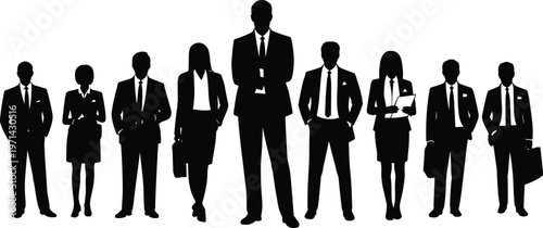 Business Team Silhouette Featuring Diverse Group of Corporate Professionals Standing in Formal Suits for Leadership and Success Concept