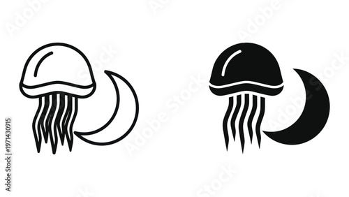 Contrasting depiction of a jellyfish in black and white color schemes