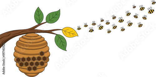 Ripe Yellow Mangoes Hanging from a Tree Branch with Green Leaves in a Clean Flat Vector StyleRipe Yellow Mangoes Hanging from a Tree Branch with Green Leaves in a Clean Flat Vector Style