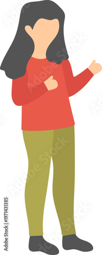 Woman Standing with Hand Gesturing Illustration