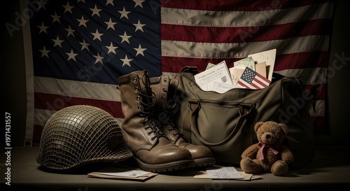 Honoring american heroes a still life with military gear and the us flag