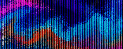 3d glass abstract wave. Gradient background with liquid flow ribbon form. Hologram blue pink curve element iridescent effect. Vector illustration for abstract music poster, futuristic tech template