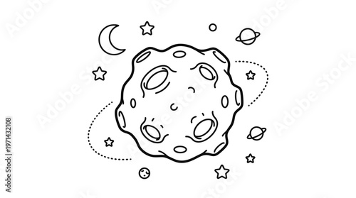 Moon in Space with Stars Orbiting.