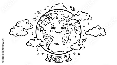Smiling Earth Globe with Clouds.