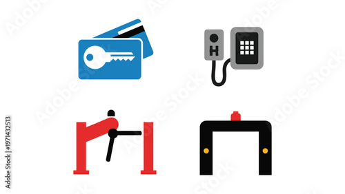 Icons representing modern access and security methods for buildings and vehicles