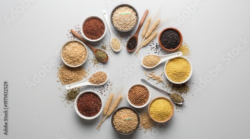 395 Balanced Arrangement of Various Grains in Bowls