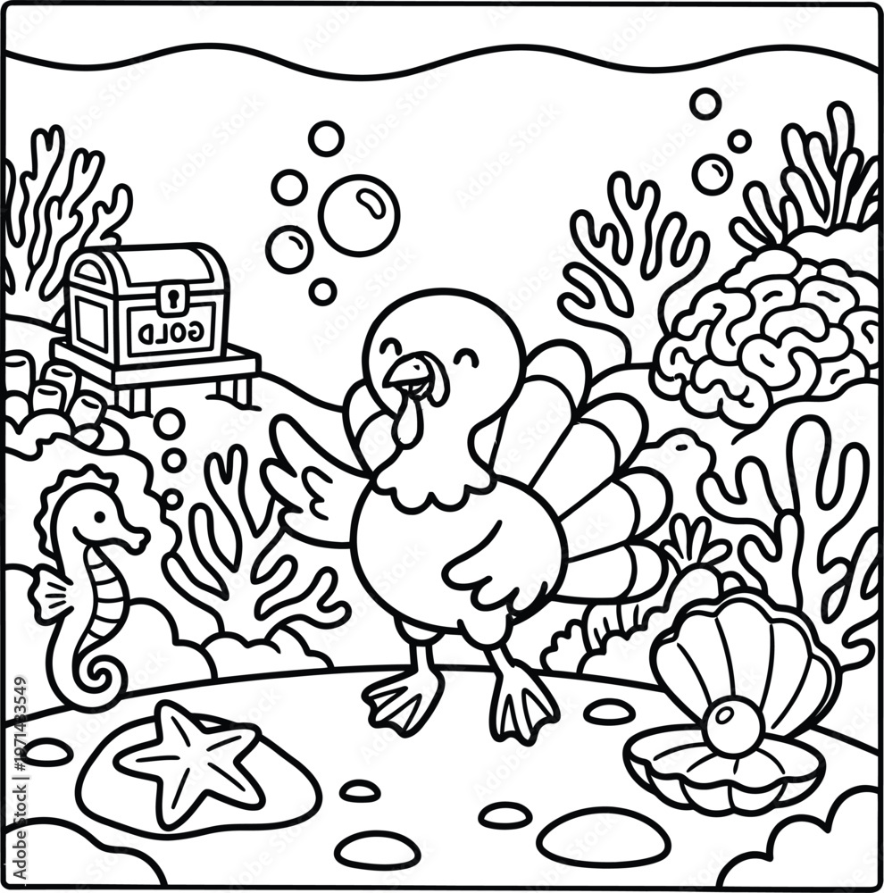 Fototapeta premium Bold and Easy Turkey Coloring Page - Cozy Moment Farm Bird Line Art Vector for Adults and Kids