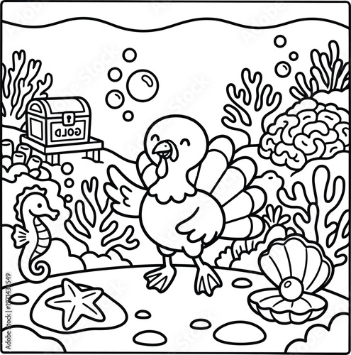 Bild auf Leinwand Bold and Easy Turkey Coloring Page - Cozy Moment Farm Bird Line Art Vector for A