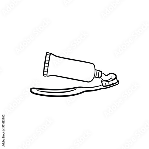 Toothbrush and Toothpaste Tube Vector Line Art Drawing