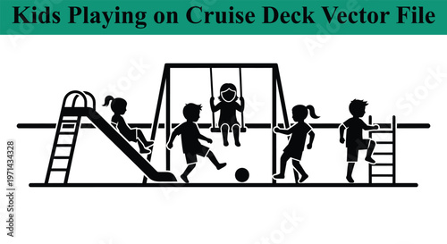 Children playing on outdoor playground equipment at cruise ship deck recreational area