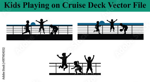 Children playing on cruise ship deck vector illustration graphics