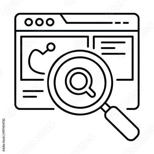 web search magnifier browser line icon eps showing online search engine query and data lookup in clean outline design for digital use