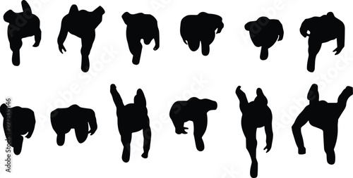 Breakdance dancer silhouette set, hip hop street dance freeze moves isolated vector illustration on white background