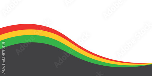 A vibrant abstract vector background featuring flowing wave shapes in Pan-African or reggae colors (red, yellow, green, and black). This clean design includes a large white area for text,