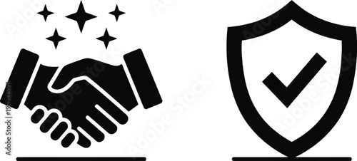 Trust and security illustrated through handshake and shield with checkmark