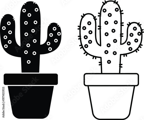 Cactus Plant Black and White Clipart Vector
