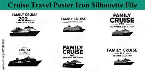 Cruise travel poster icon silhouette file with family cruise summer vacation text