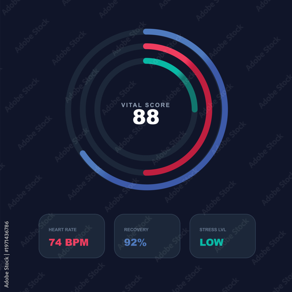 Fototapeta premium Vital score, health metrics, infographic elements, medical icons, fitness dashboard, vector graphics