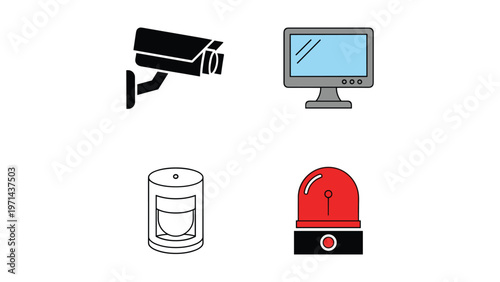 A collection of icons representing security and surveillance equipment