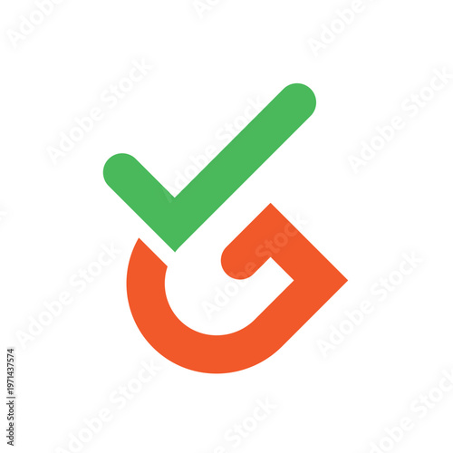 Green Check Mark and Orange G Logo Symbol for Approval, Success, Confirmation and Branding