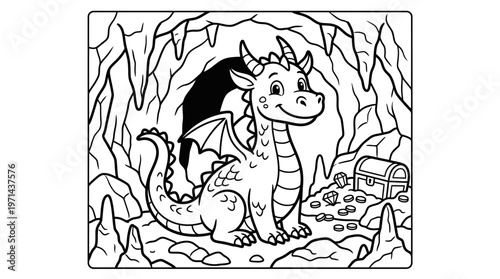 Smiling cartoon dragon with wings.