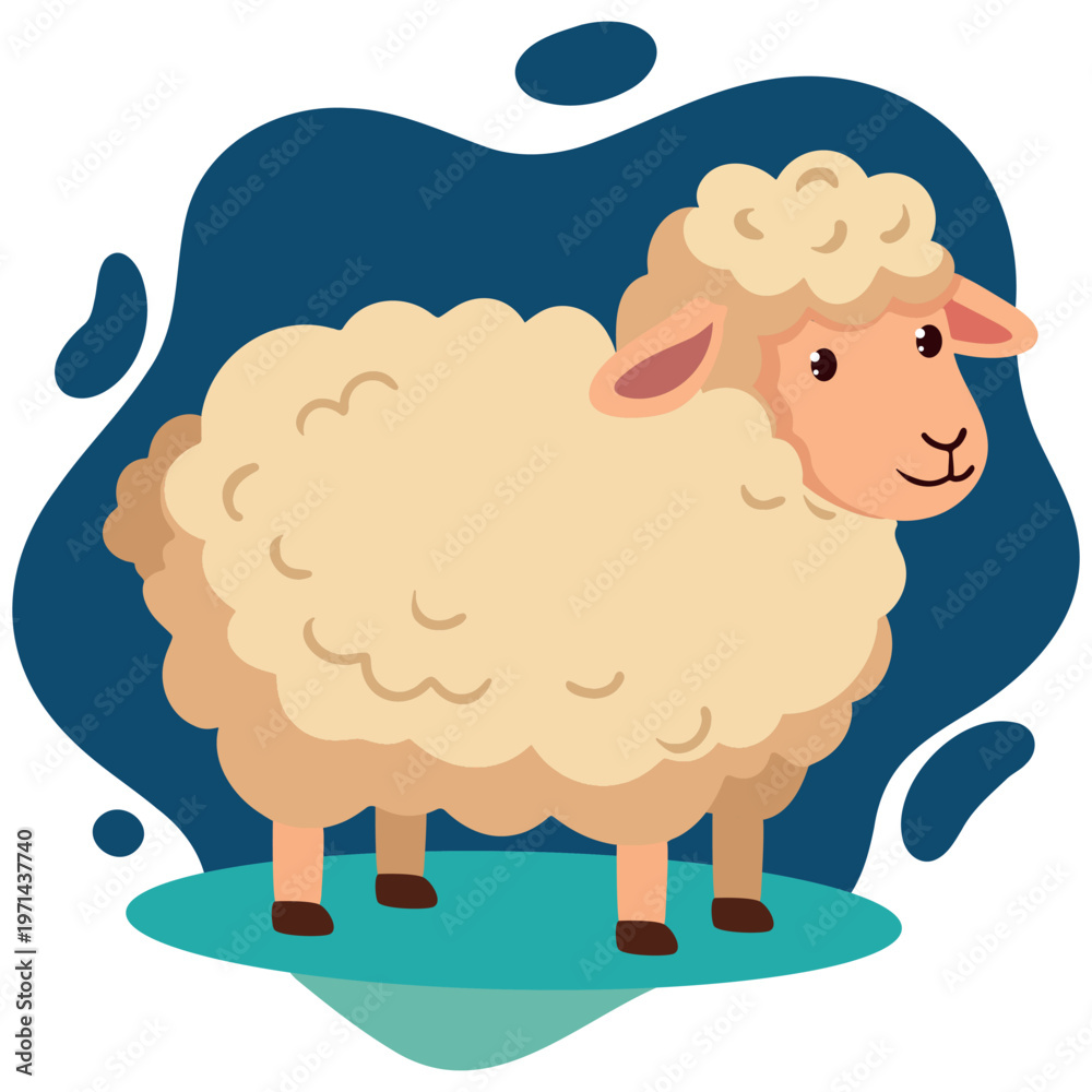 Obraz premium Cute Fluffy Sheep Illustration, Farm Animal Character Vector