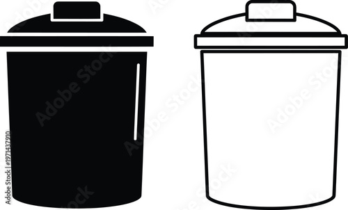 Black and white trash cans with lids Vector