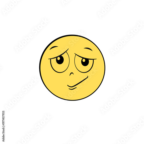 High-quality vector illustration of a yellow emoji with a skeptical, smirking, or sarcastic facial expression. 