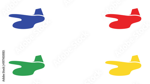 Colorful abstract depiction of four stylized jet airplanes with distinct vibrant hues