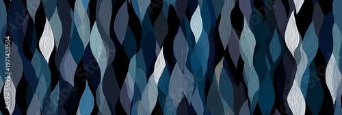 Abstract blue wavy pattern creating modern seamless background. Abstract wavy shapes in varying blue tones forming a continuous organic pattern