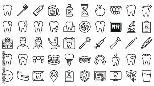 Dental care and stomatology thin line icons set for medicine design.
