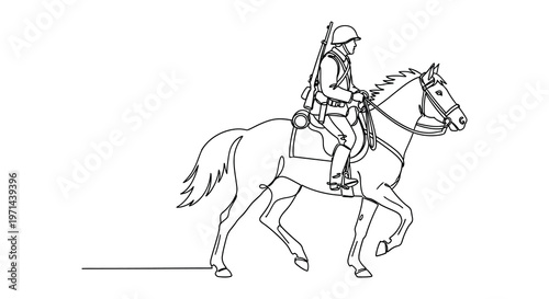 Line art illustration of cavalry soldiers on horseback in various poses