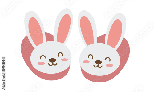 Bunny slippers vector in flat cartoon style. Cute rabbit face slippers for cozy home wear. Kawaii footwear illustration isolated on white background.