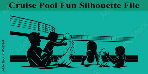 Family fun in cruise ship pool with silhouettes of people playing together