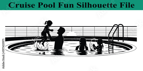 Family fun playing in cruise ship pool on vacation day