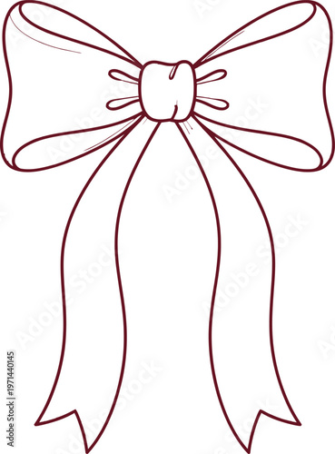 Minimalist ribbon bow line art, elegant hand drawn gift bow vector, simple decorative knot outline
