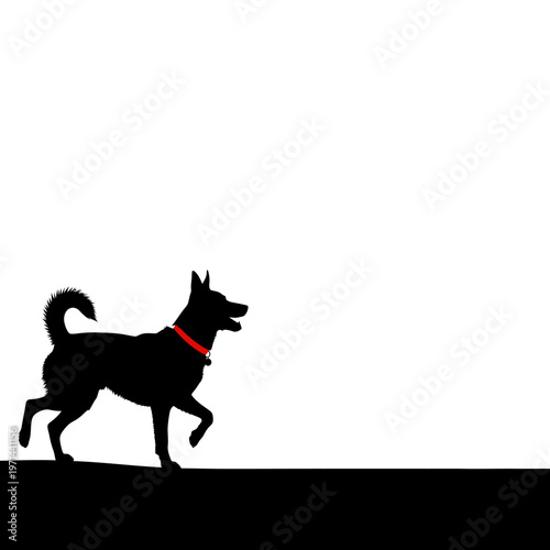 A Silhouette of a Dog in Motion with Red Collar Silhouette