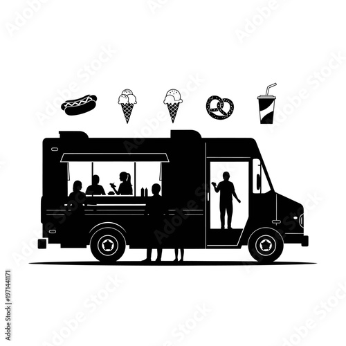 Silhouette Of A Food Truck With A Person Standing In The Open Door