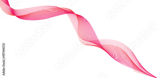Pink smoke swirls in a colorful wave pattern with elegant ribbon lines and silk-like motion on a white backdrop, creating a purple and red curved flow design isolated for a creative wallpaper