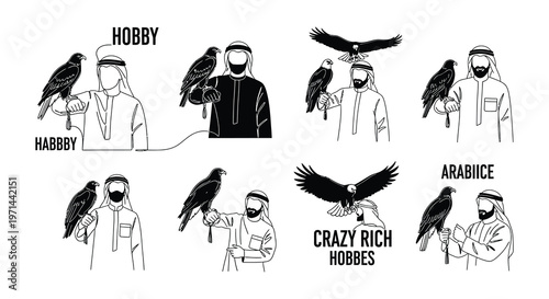 Illustrations of traditional arabian culture and desert lifestyle elements