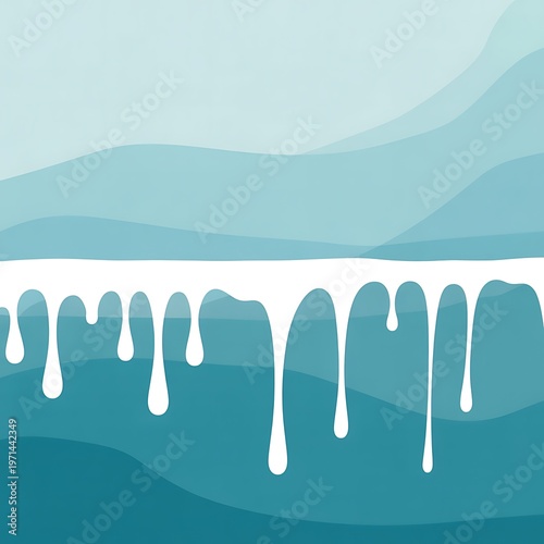 minimalist icy mountain landscape with dripping water effect in pastel blue tones
