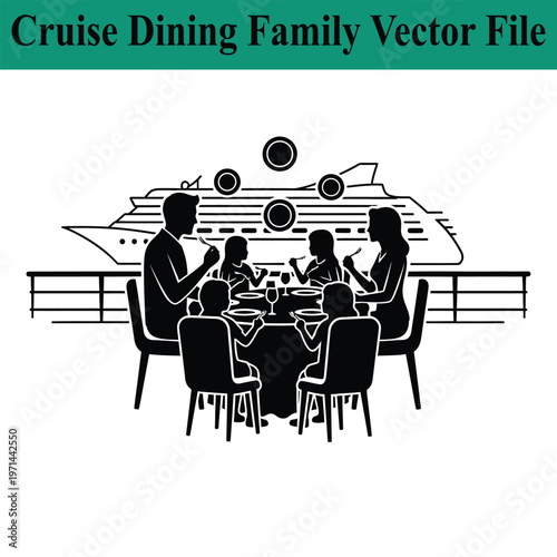 Family sitting at dining table on a cruise ship eating  happy family enjoying meal