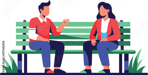 Casual Conversation Icons Set Featuring Two People Chatting on a Park Bench for Social Interaction, Communication, and Leisure Designs