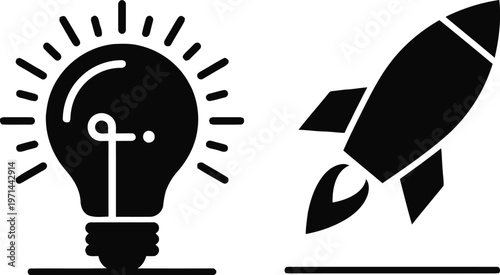 Innovation and progress symbolized by a light bulb and rocket