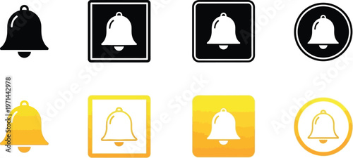 Notification Bell Icons Collection Vector Illustration for Mobile App Interface and Web Design Elements. Various Alarm System Sign Graphic Set.