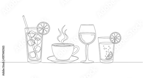 Drinks and beverages on table setting.